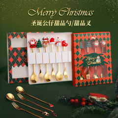 Vクロスボーダークリスマススプーンフォークセットデザートスプーンコーヒースプーンクリスマスペンダントスプーンフォークサンタクロースギフトセット
