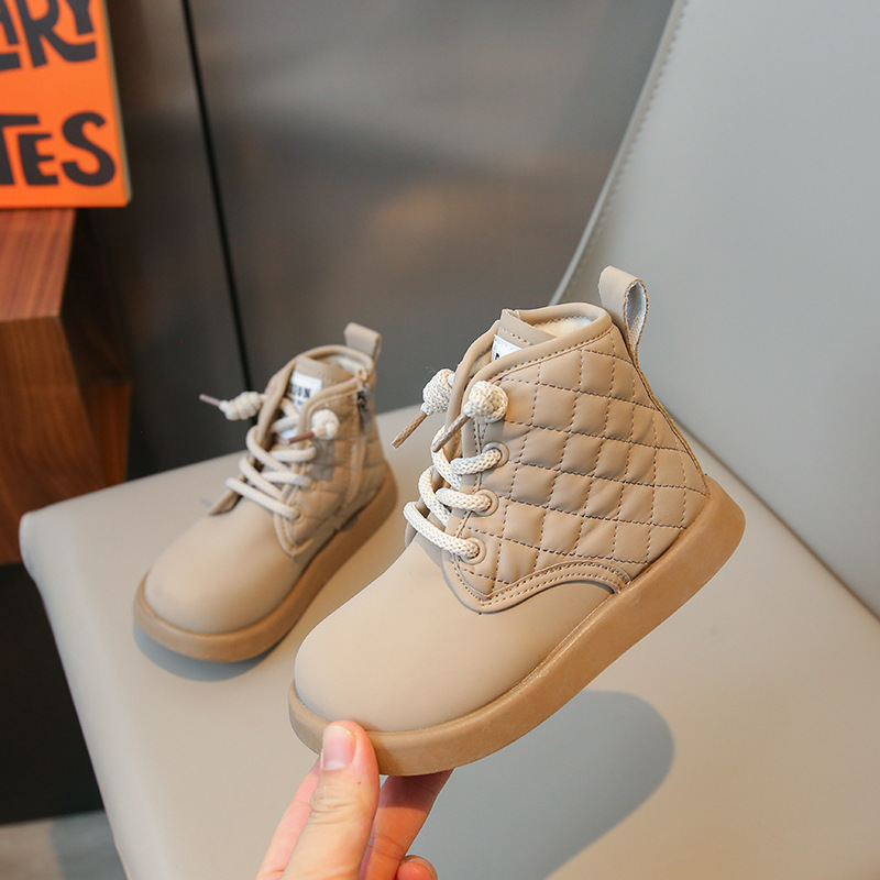 Stivali alla moda per bambine Stivali in pelle per bambine e bambine con pile caldo scarpe da pane_voghion.com