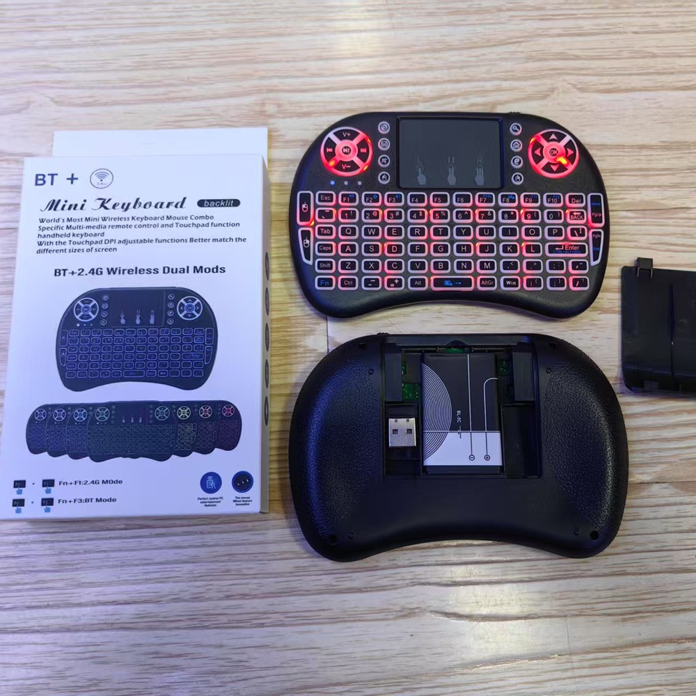 I8 teclado retroiluminado de tres colores 2.4G aerotransportado control inteligente remoto mini teclado mini teclado