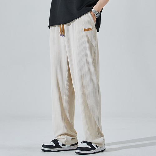 Spring and autumn hanging silk hanging pants for men, young people, regular wide-leg loose sports men, all-matching straight casual pants