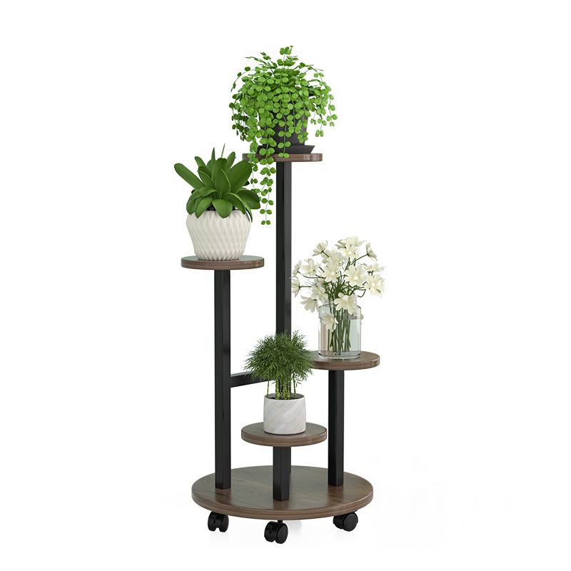 Estante de flores de arte de hierro, decoración de sala de estar, estante de macetas, balcón, estante de flores de eneldo verde de pie, estante de madera de acero de varios pisos para interiores image 5