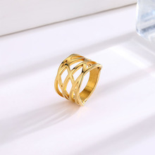 欧美时尚宽版绕线镂空钛钢戒指女18k金色不锈钢食指指环个性配饰