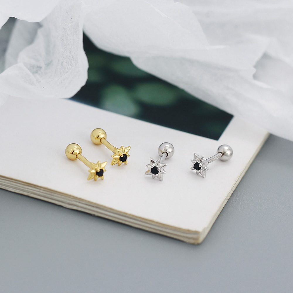 Simple Style Star Sterling Silver Star Rhinestones Ear Studs 1 Pair