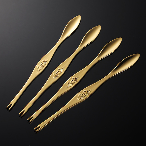 Aion 304 stainless steel crab needle crab eating tool gift gold-plated crab fork hairy crab eight pieces matching tall and elegant