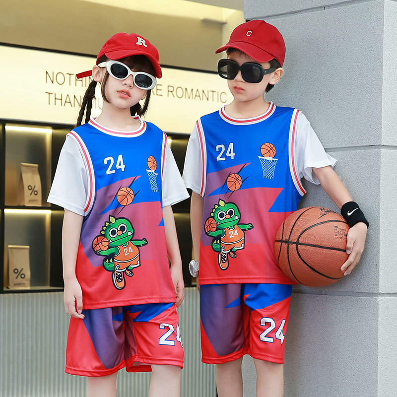 Children's Sports suit Boys and Girls Basketball Suit Summer Quick-drying Training Suit Primary School Students Short-sleeved Shorts Two-piece Set