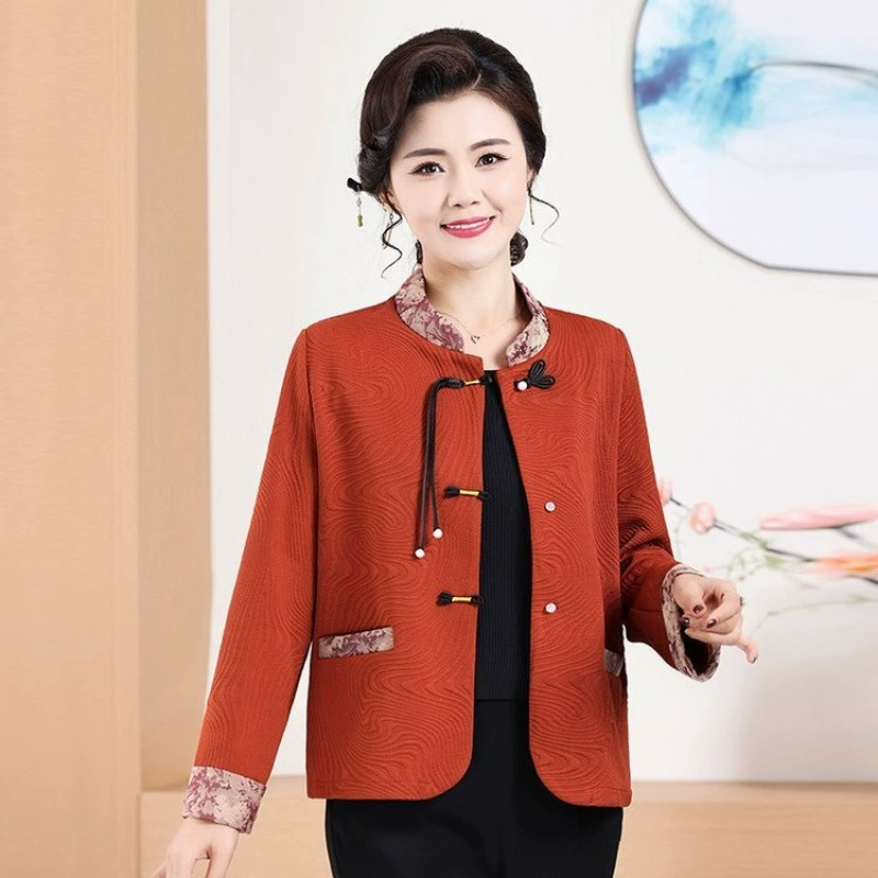 Куртка JinbuKang для мамы, стиль Chanel, вдохновлена Китаем, для средних возрастом, оранжевая или осенняя жёлтая, размеры XL-5XL