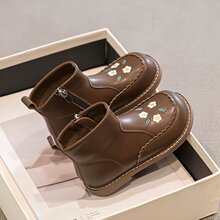 儿童加绒保暖短靴秋冬新款可爱棉靴女童侧拉链皮靴