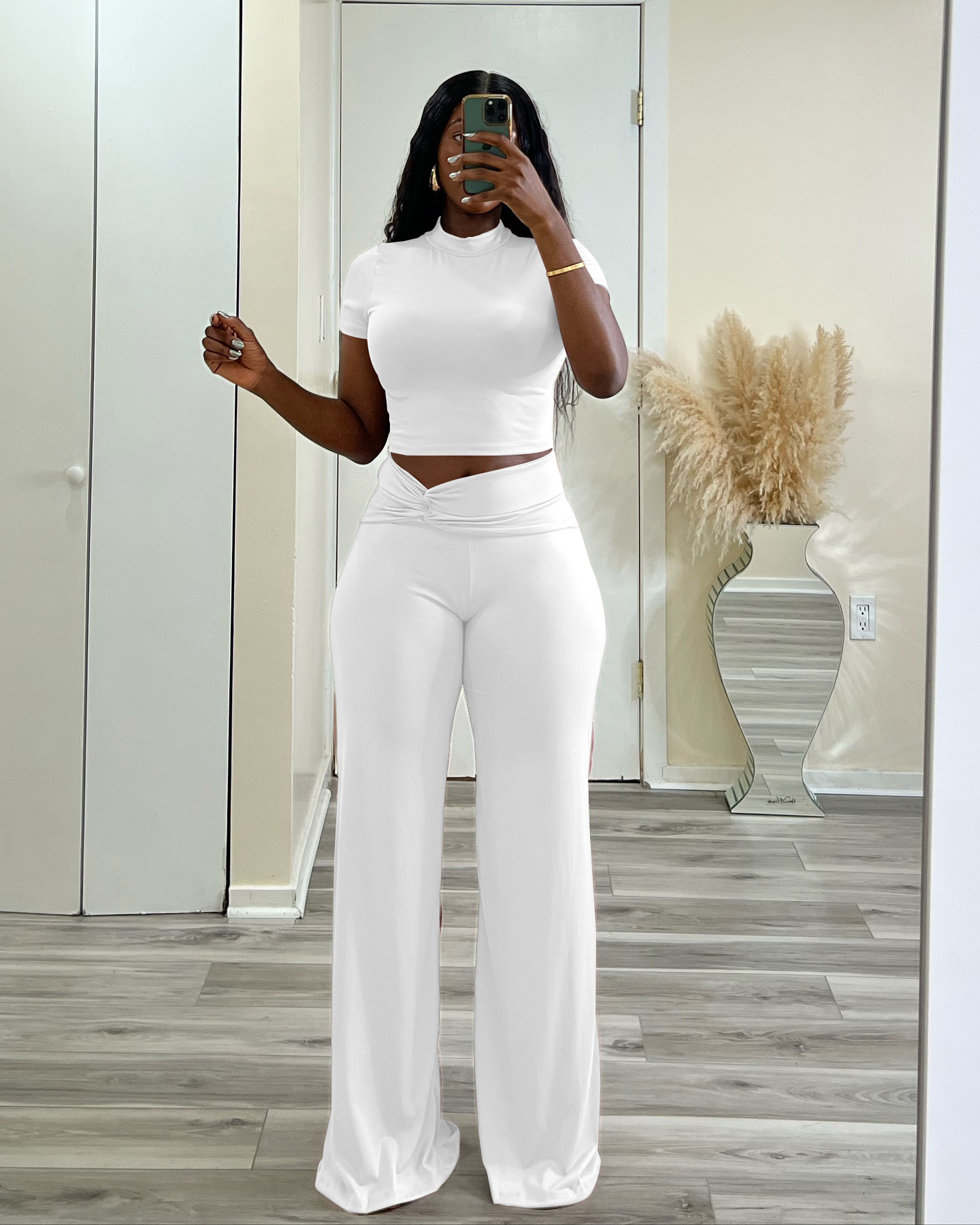 High Waisted Slimming Wide Leg Trouser And Top Two Piece Set_voghion.com