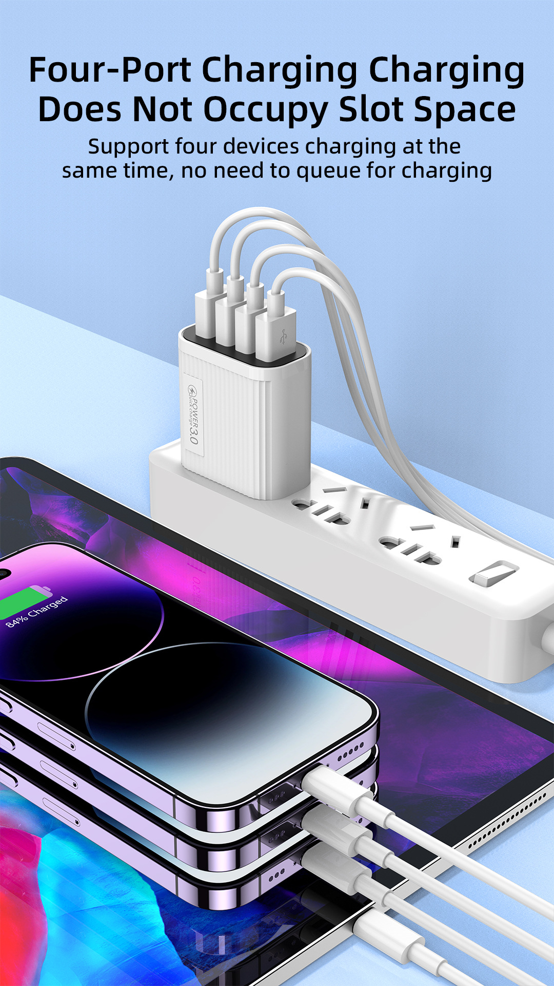 4USB Multiport 5V2.4A Mobilt hurtigopladningshoved Standard rejseoplader_voghion.com