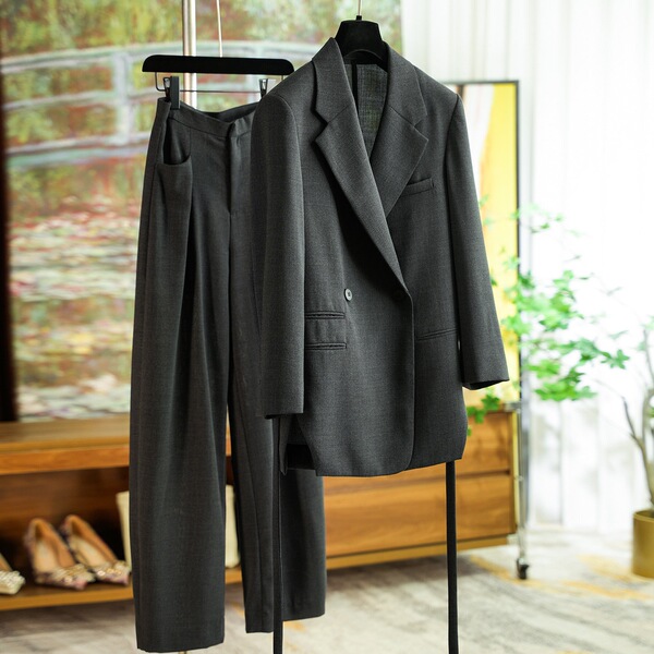 Summer New High-End Fine-Spun Wool Straight-Leg Suit Pants for Women 0403