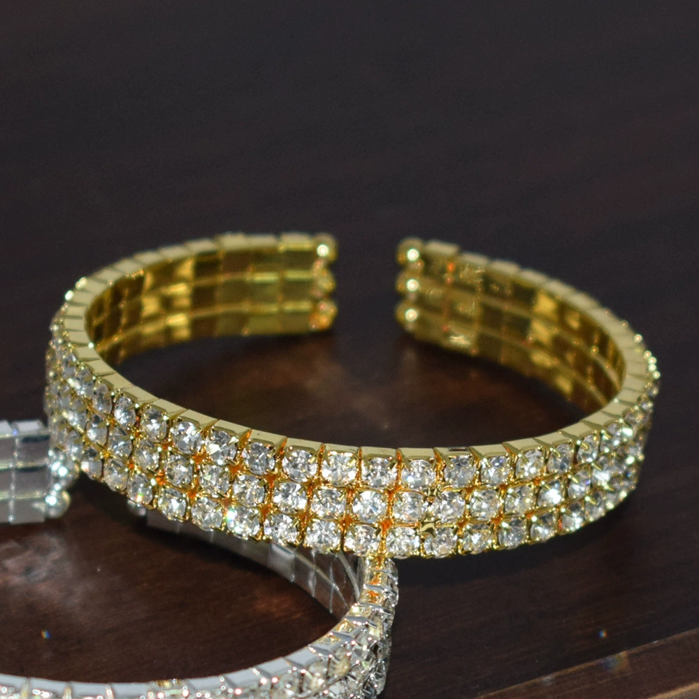 Браслет с rhinestones SL-1006, электропорошение серебро/золото, многорядный 1–5 слоев