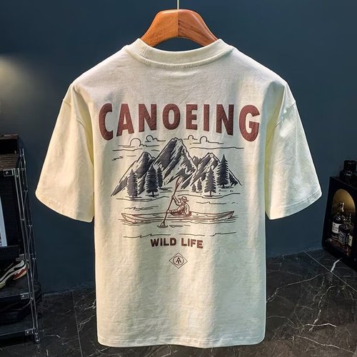 Summer Printed Short Sleeve T-Shirt Wholesale 2025 New Retro Distressed Sweatshirt Breathable Men's Top