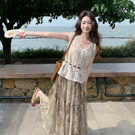 女装夏装新品！感镂空钉珠针织衫+半身裙两件套