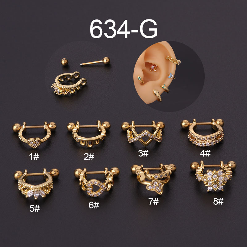 Ear Cartilage Rings & Studs Fashion Crown 316 Stainless Steel  Copper Plating display picture 1