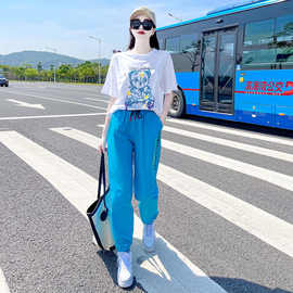 运动套装女夏季含棉短袖宽松休闲时尚运动服两件套减龄显瘦欧货潮