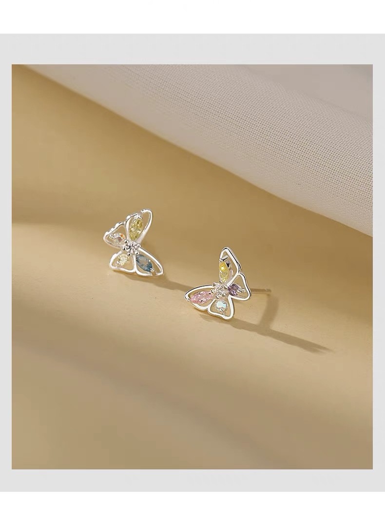 2g Weight 925 Sterling Silver Ear Needle Material Ear Studs Classification 1 Pair Quantity Daily, Street Occasion 925 Sterling Silver Material Butterfly Pattern Women's Gender Plating Design Sweet, Simple Style Style 1 Pair 925 Sterling Silver Butterfly Ear Studs 8