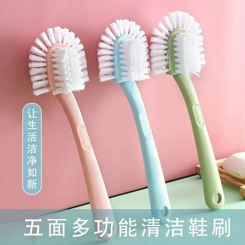 Five-Sided Shoe Brush for Home Use, Durable, Soft Bristles, Multi-Faceted, No Dead Corners, Multi-Functional, Gentle on Shoes, Long-Handled Brush