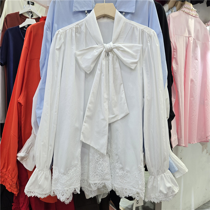 Spring 2026 French-Style Gentle Bow-Knot Ribbon Lace Shirt with a Loose and Sweet Design, Versatile Blouse Spring 2026 French-Style Gentle Bow-Knot Ribbon Lace Shirt with a Loose and Sweet Design, Versatile Blouse