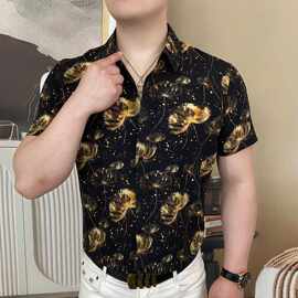 夏季男士薄t短袖休闲开衬衫百搭轻奢冰爽时尚上衣中高档爸爸装T恤
