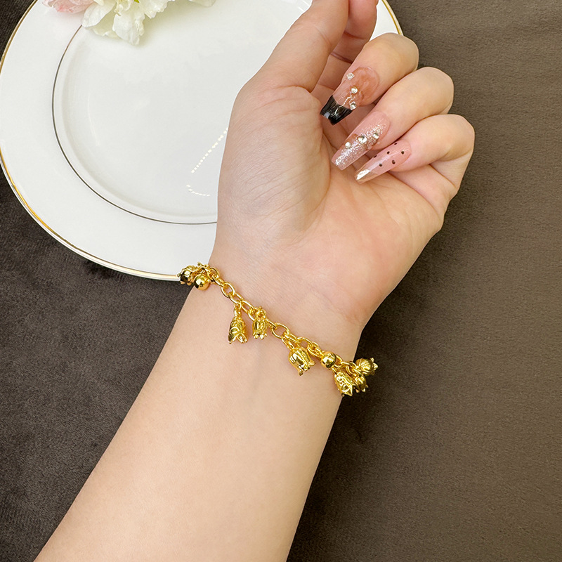 Pulsera de oro de Gufasha exagerada de alta sensación de campana orquídea frutífera pulsera multifacética lujosa ligera joyería no se desvanece
