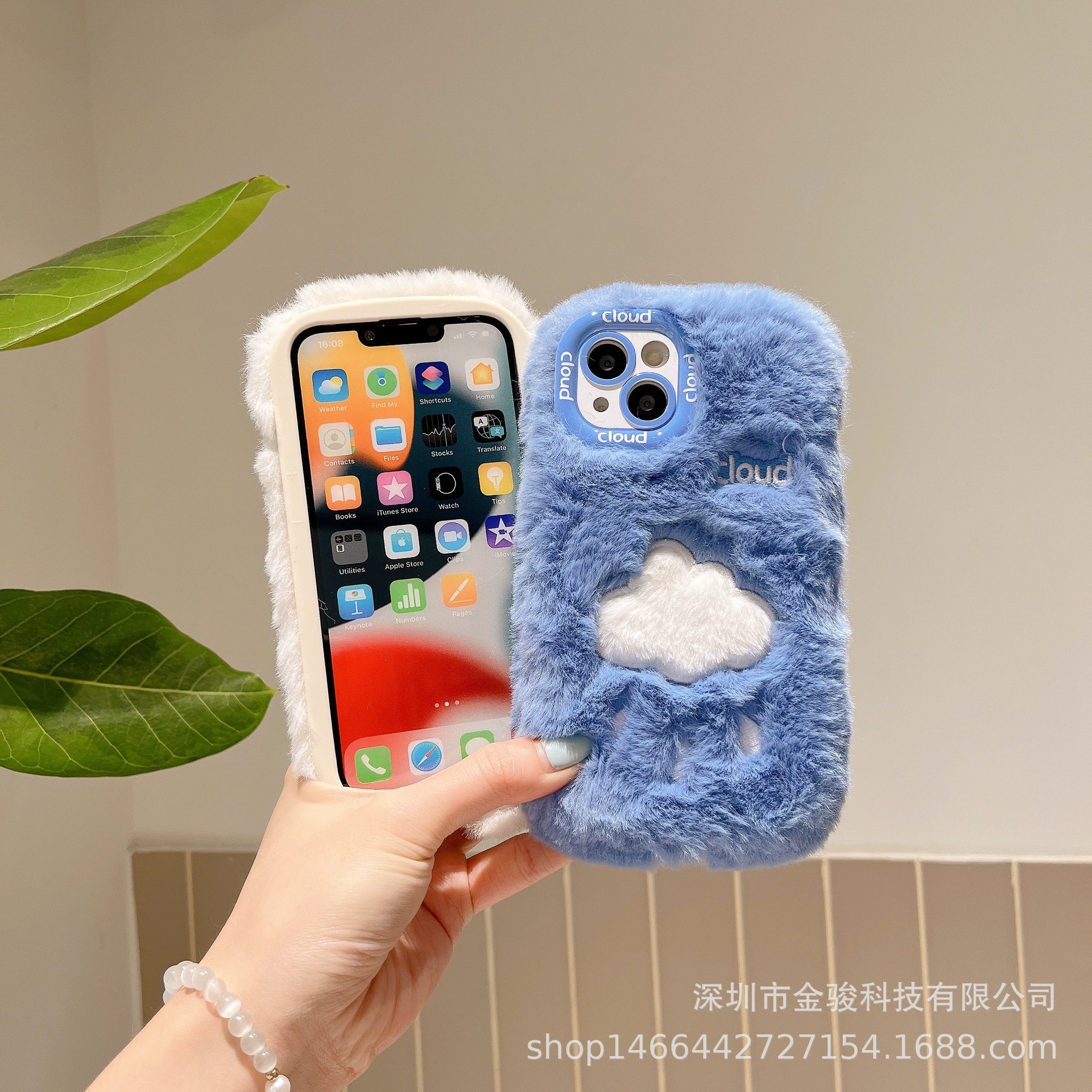 Чехол для телефона (Apple) iPhone 16 совместим, вышитый плюш TPU мягкий чехол, белый/синий/розовый