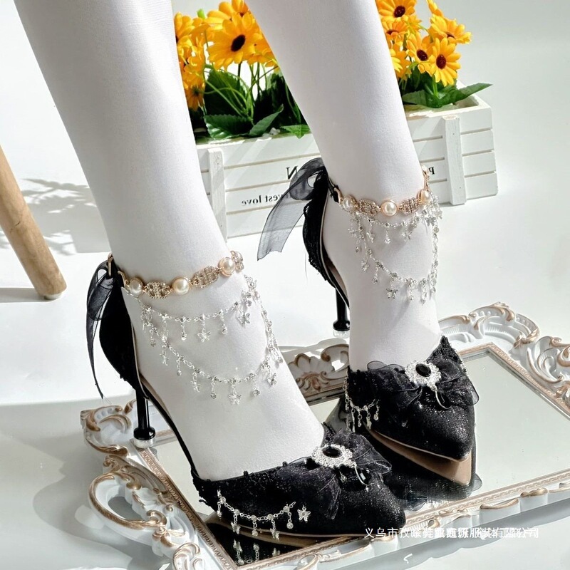 Miaomiao Sauce original dark gothic feather-themed black lolita, coming-of-age party, sparkling princess high heels for women