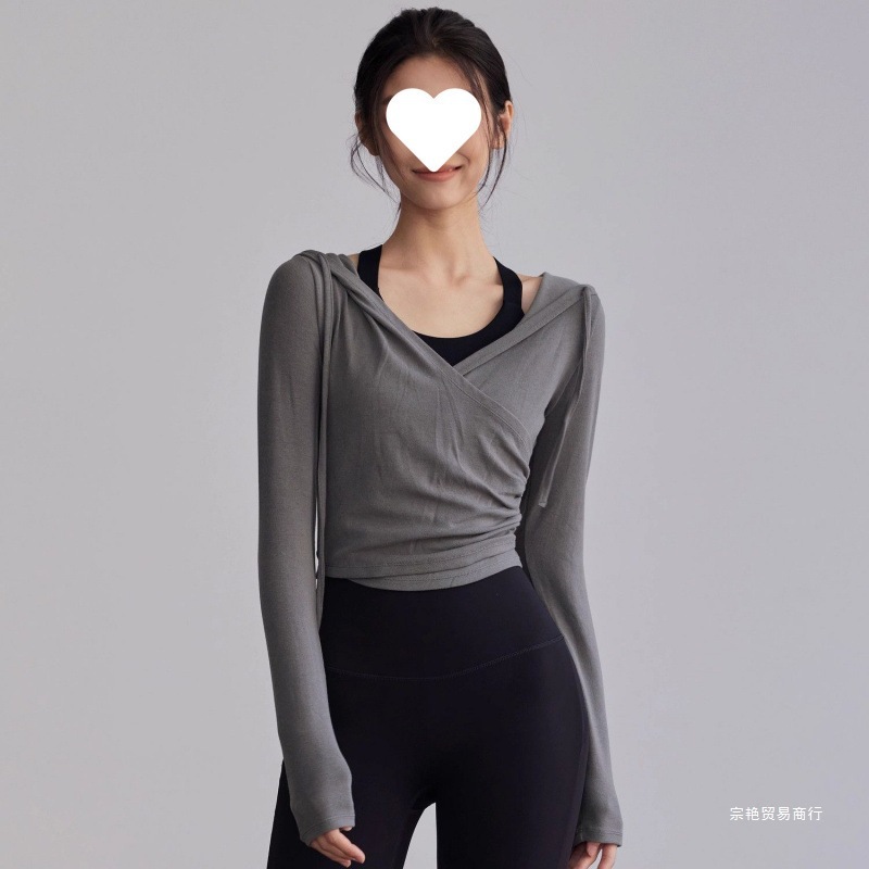 Hooded Waist-Cinching Yoga Clothes for Women in Autumn and Winter Running Pilates Sports New Long-Sleeved Slimming Fitness Tops