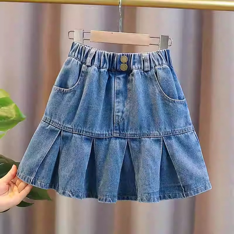 女童夏季牛仔裙子儿童时尚洋气半身裙韩版女孩大童百搭短裙百褶裙