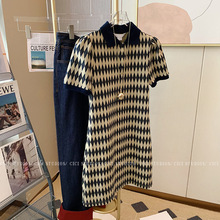 polo領菱格連衣裙女夏2022年新款高級感法式小眾設計小個子針織裙