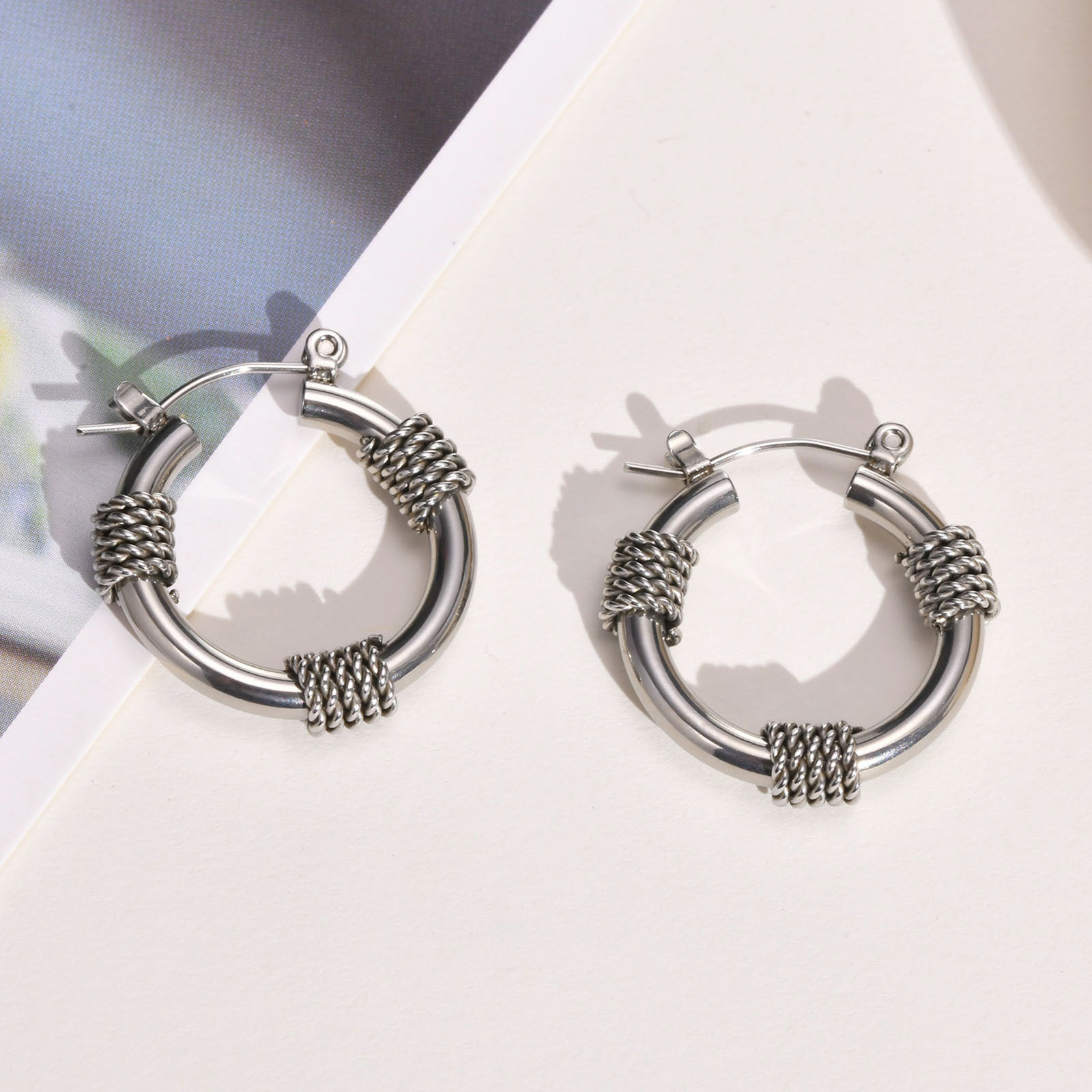 Retro Geometric Stainless Steel Plating Hoop Earrings 1 Pair