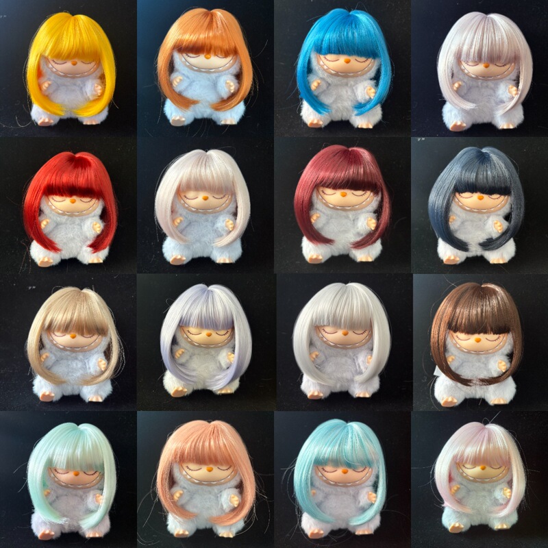 Bjd Doll Wig 3-Point Soft Silk Labubu Wig Set Cute Bob with Bangs Bobo
