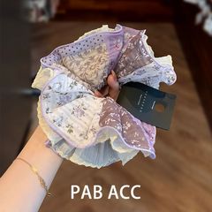 韩国森系ins清爽拼接撞色小碎花夹层蕾丝肥肠圈温柔少女盘发头绳