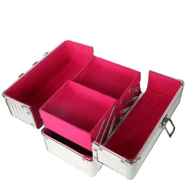 Caja cosmética portátil de aleación de aluminio de doble apertura, caja de herramientas especial para pedicura, caja de uñas de tatuaje, caja de aluminio multicapa de maquillaje