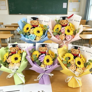 毕业季礼物送老师同学跨境向日葵香皂花博士熊太阳花束幼儿园典礼