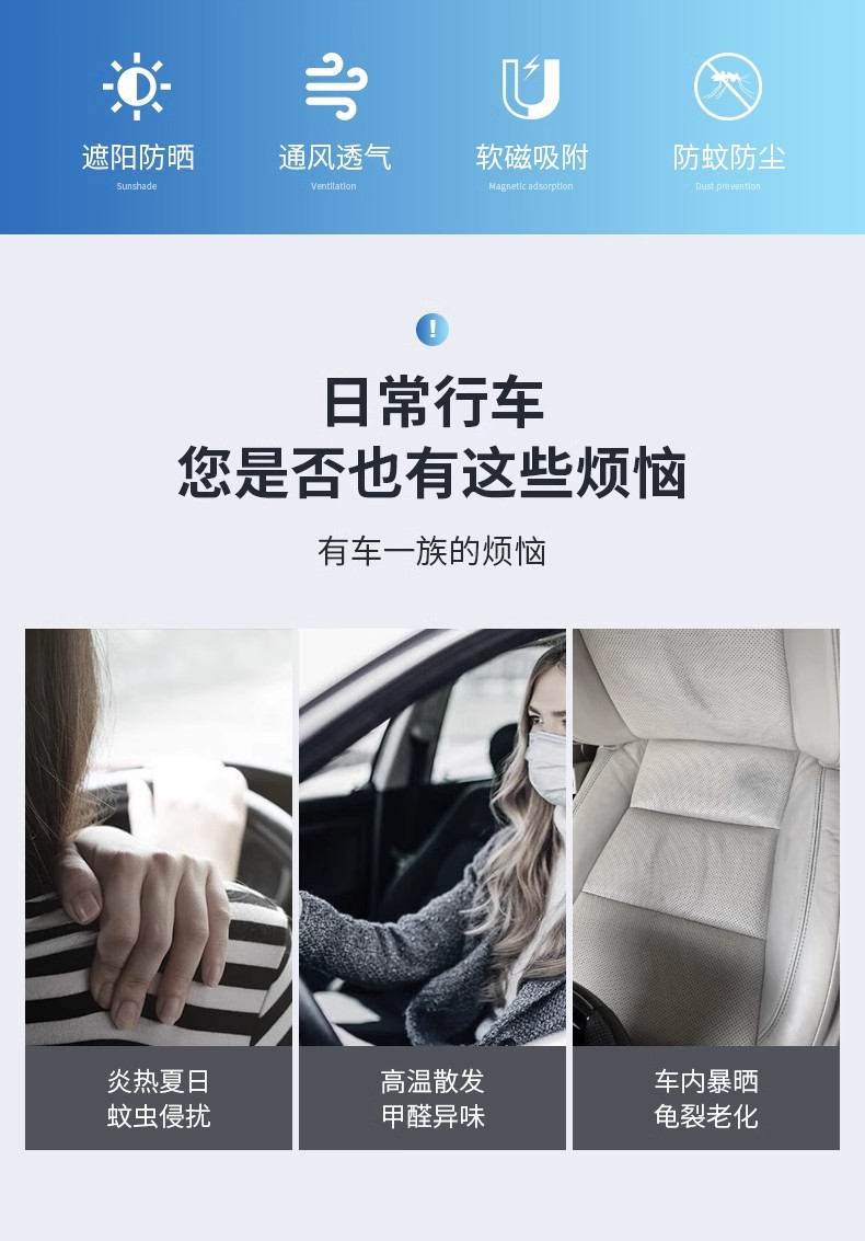 Magnetic Sunroof Mosquito Net, Sunshade, Anti-Mosquito, Anti-Fall Object, Three-In-One Car Curtain Sunshade