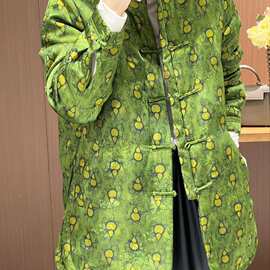 25冬季新款新中式复古人丝香云纱葫芦印花中长款棉袄 39