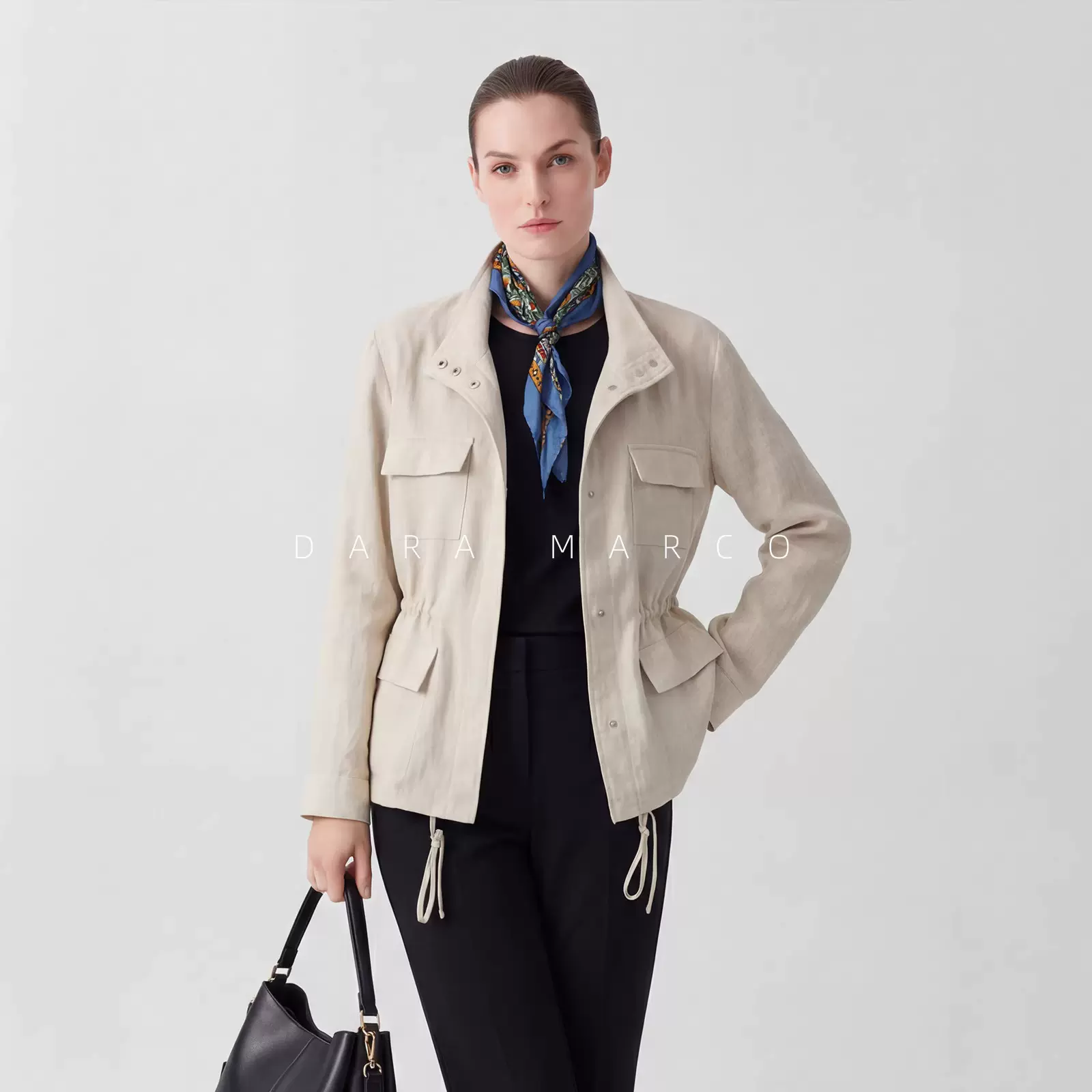 LP家 老钱风松弛天花板 亚麻立领猎装夹克收腰春季新品短款外套女