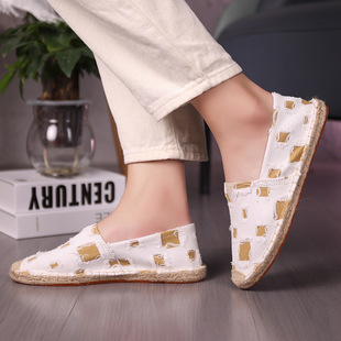 New Factory Direct Fashion Casual Shoes Men's and Women's Straw Shoes Fisherman Slip-on Canvas Breathable Lazy Shoes
