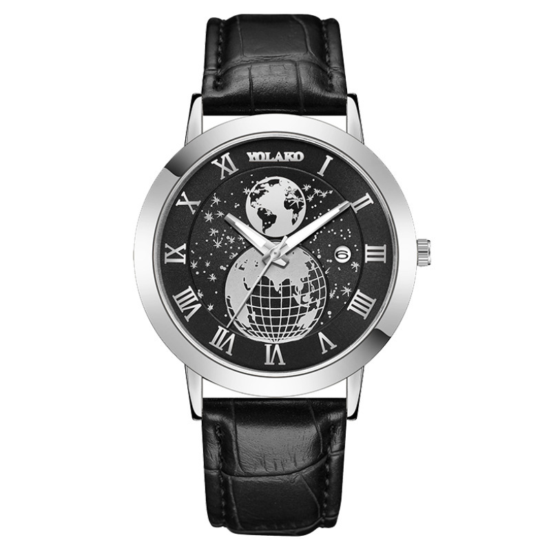 new hot sale fashion Earth calendar men's watch men's watch Belt Men's Watch_voghion.com