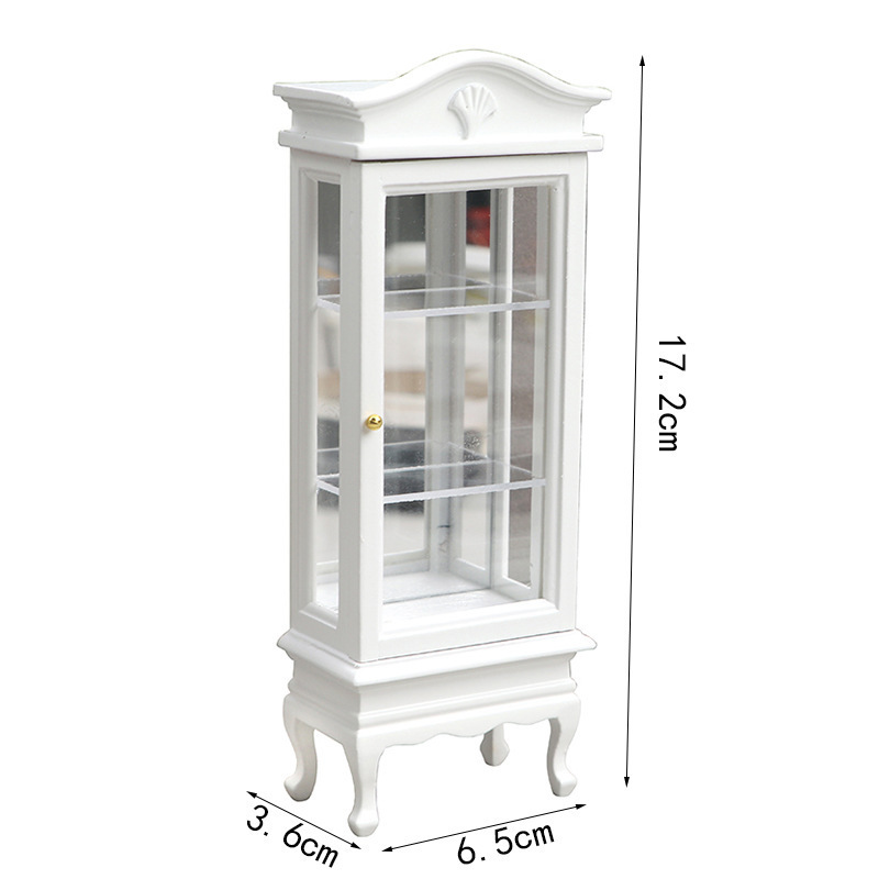 1:12娃娃屋DOLLHOUSE迷你家具微缩食玩木质栗色弧顶展示收纳柜子|undefined