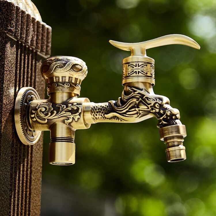 All-Copper Antique Outdoor 4-Point Faucet Column-Type Anti-Freeze Crack Outdoor Garden Courtyard Household Water Pipe Standing Fountain