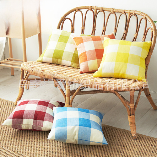 Color-woven striped polyester-linen pillowcase, multi-color and multiple specifications linen grid pillow, cross-border home sofa cushion cover
