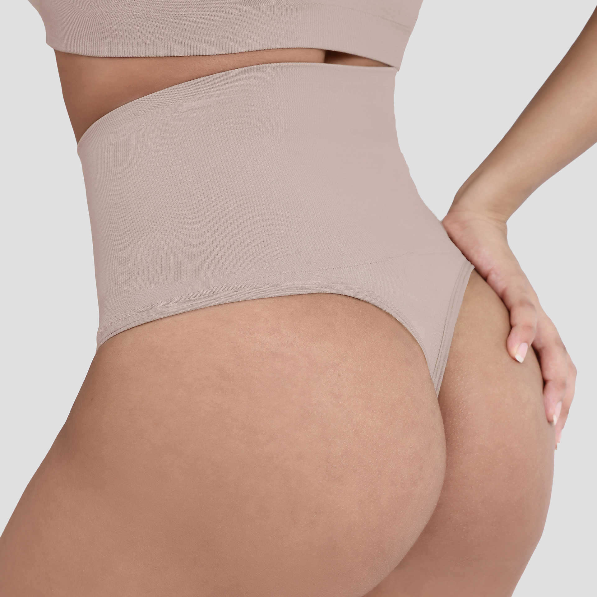 Simple Style Style Solid Color Hip Lifting Belly Contracting High Waist Thong Shaping Underwear