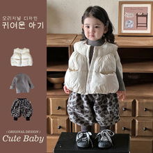 韩系宝宝冬装ins1-3岁三件套可爱夹棉马甲豹纹加绒裤毛衣保暖套装