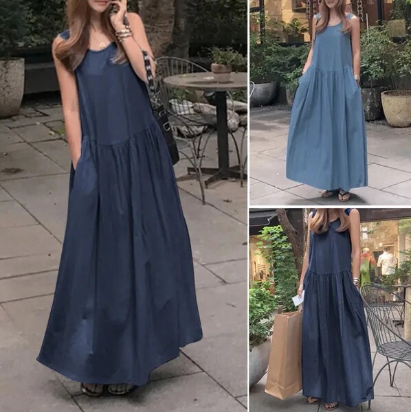 summer solid long vest with a round collar sleevless