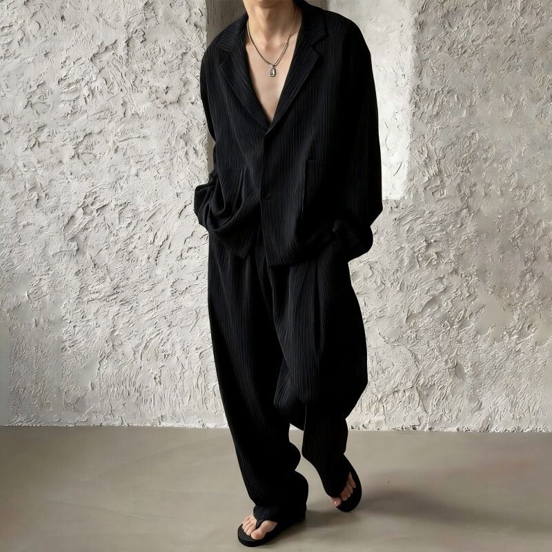 Light Luxury Summer Thin Textured Casual Suit Set, Business Slim-Fit Suit Jacket and Trousers for Men Light Luxury Summer Thin Textured Casual Suit Set, Business Slim-Fit Suit Jacket and Trousers for Men