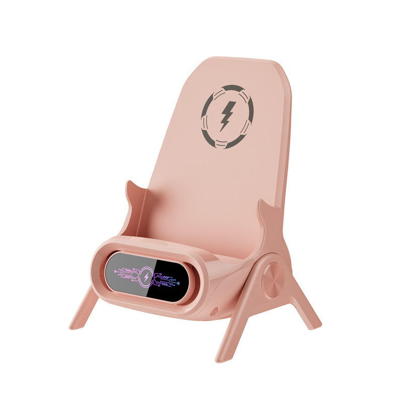 Venta al por mayor internet celebrity silla pequeña cargador inalámbrico sofá perezoso teléfono móvil escritorio vertical amplificador de sonido succión magnética 15W