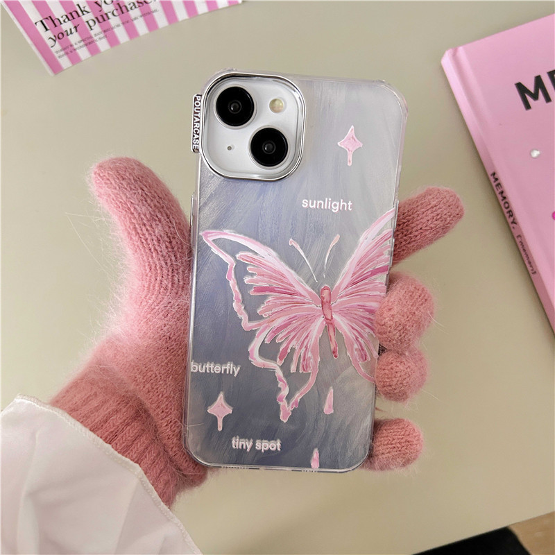 Chica ins láser Rosa mariposa para 15PROMAX teléfono caso iPhone13 Apple 14Pro nicho 12