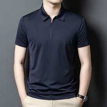 品牌百搭男装高级感夏装短袖POLO衫中青年休闲商务桑蚕丝简约T恤