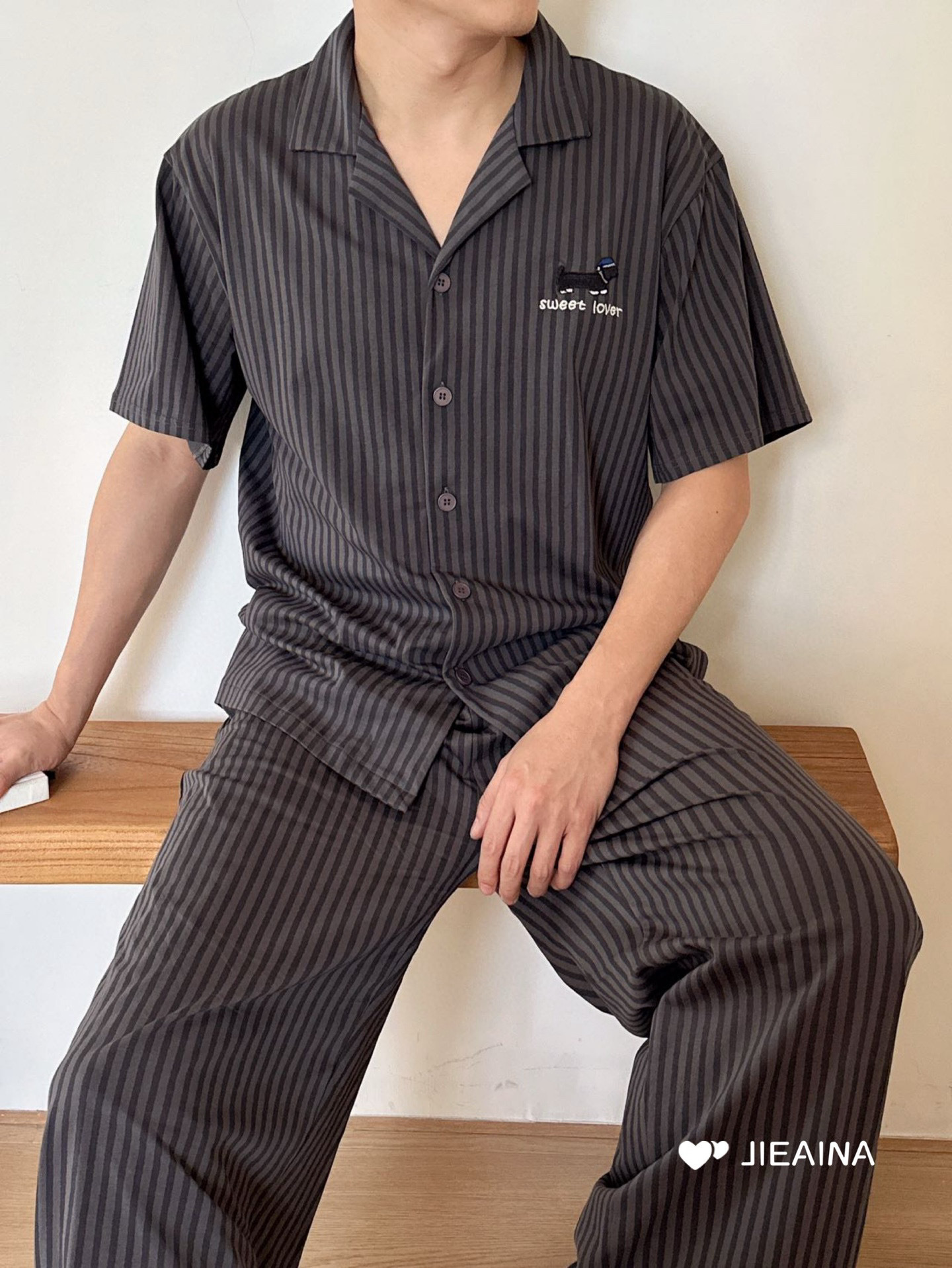남성용 그레이 스트라이프(쇼트 롱)